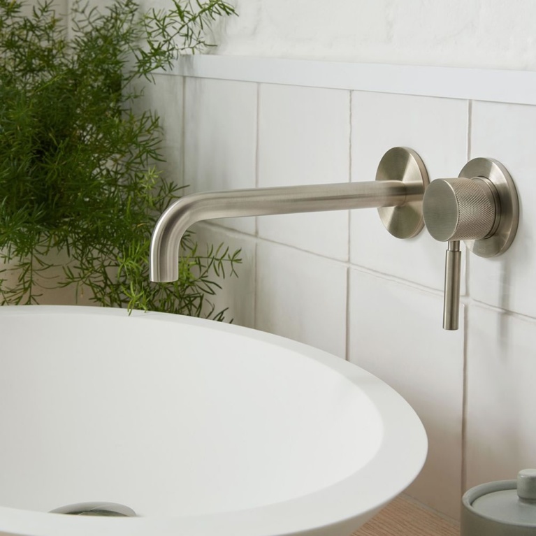 Vado Individual Knurled Nickel Wall-Mounted Sink Tap | Sanctuary Bathrooms